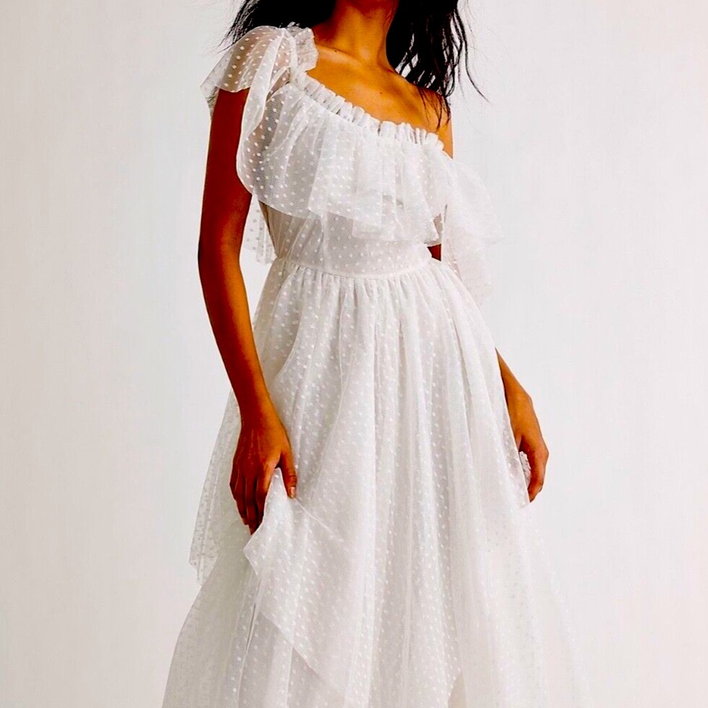 LoveShackFancy x BHLDN Noni 6 | Sm White Swiss Dot Ethereal Maxi Wedding Gown